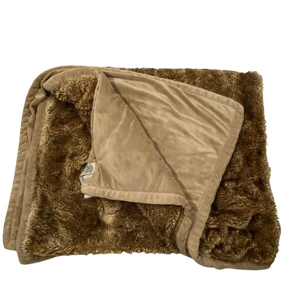 Pottery Barn 50x60 Faux Fur plush barn Throw Blanket Tan & Brown rustic country - Picture 1 of 7